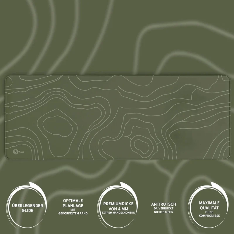 Gaming Mauspad XXL Topografie moosgrün 4mm Premium
