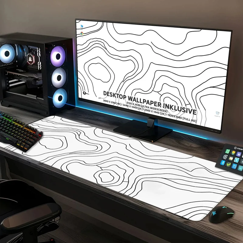 Gaming Mauspad XXL Topografie weiss 4 mm Premium-Dicke