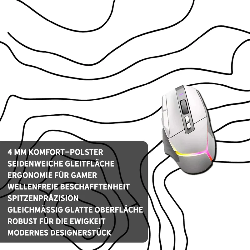 Gaming Mauspad XXL Topografie weiss 4 mm Premium-Dicke