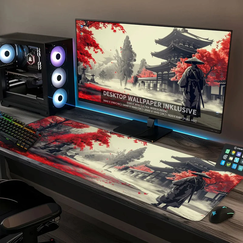 Gaming Mauspad XXL Samurai Ronan Red 90x40 | 80x30 | 45x40 cm 4 mm Premiumdicke