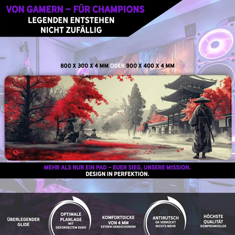 Gaming Mauspad XXL Samurai Ronan Red 90x40 | 80x30 | 45x40 cm 4 mm Premiumdicke