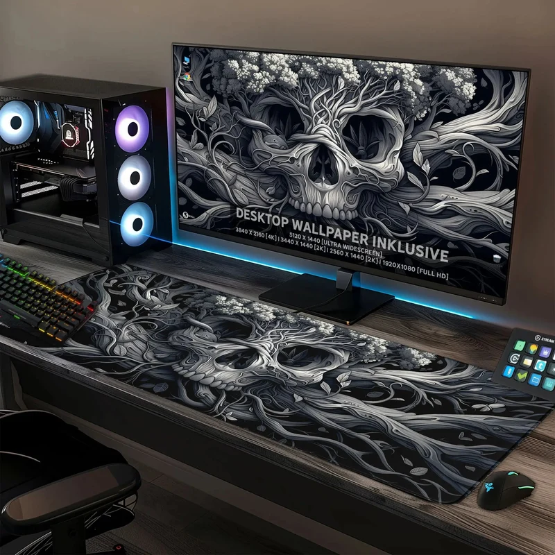 Gaming Mauspad XXL Skull Tree 90x40 | 80x30 | 45x40 cm 4mm Premium Dicke