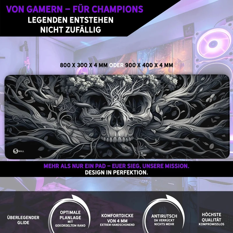 Gaming Mauspad XXL Skull Tree 90x40 | 80x30 | 45x40 cm 4mm Premium Dicke