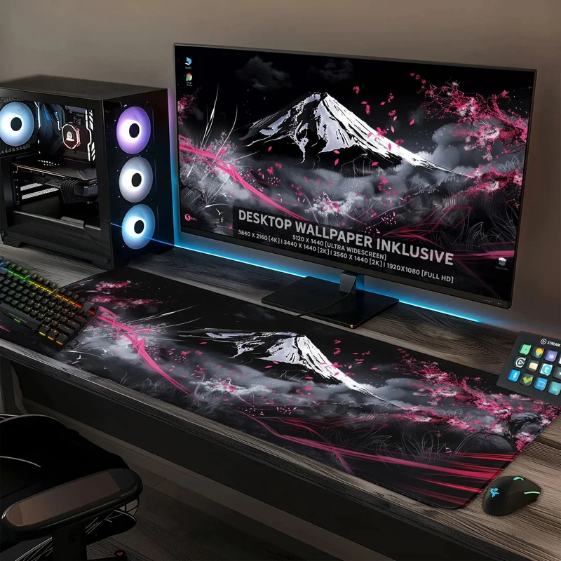 Gaming Mauspad XXL Japanese Mountain Sakura 90x40 | 80x30 | 45x40 cm 4 mm Premium-Dicke