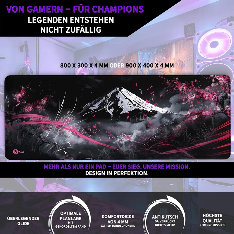Gaming Mauspad XXL Japanese Mountain Sakura 90x40 | 80x30 | 45x40 cm 4 mm Premium-Dicke