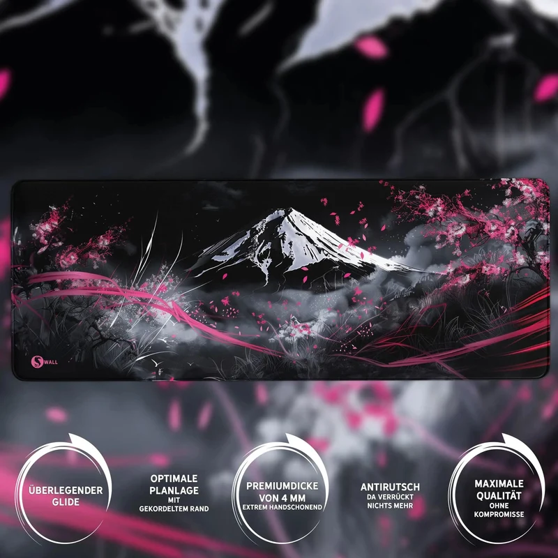 Gaming Mauspad XXL Japanese Mountain Sakura 90x40 | 80x30 | 45x40 cm 4 mm Premium-Dicke