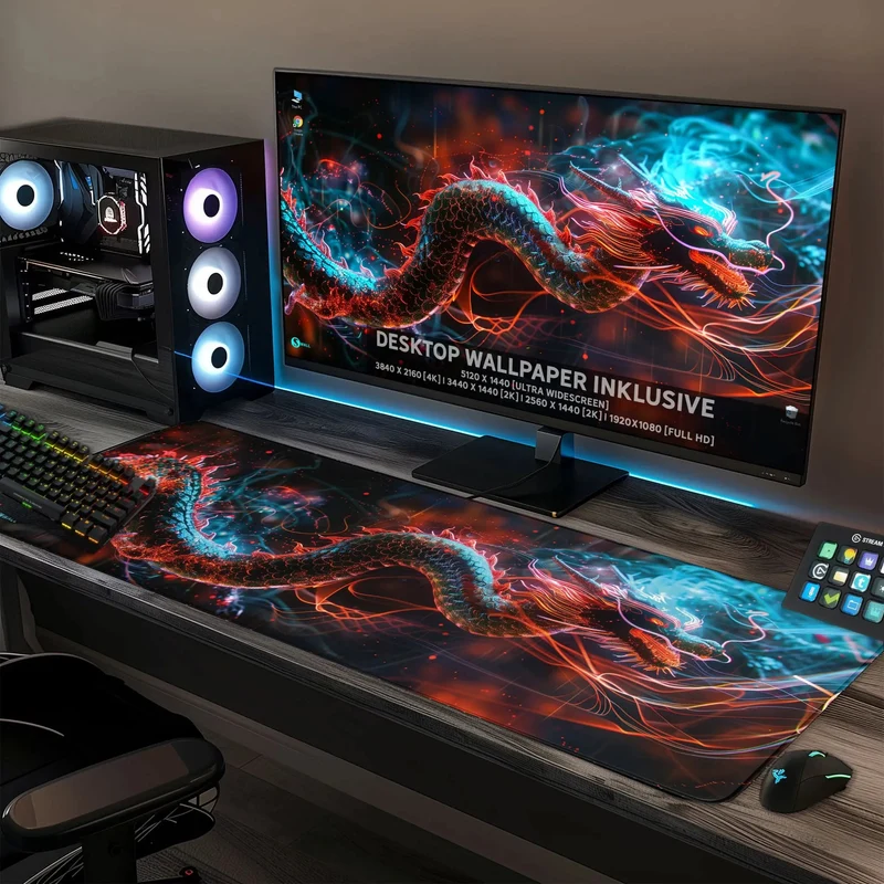 Gaming Mauspad XXL Dragon Glow 90x40 | 80x30 | 45x40 cm 4mm Premium Dicke