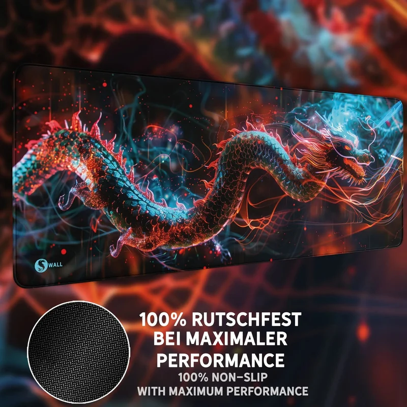 Gaming Mauspad XXL Dragon Glow 90x40 | 80x30 | 45x40 cm 4mm Premium Dicke