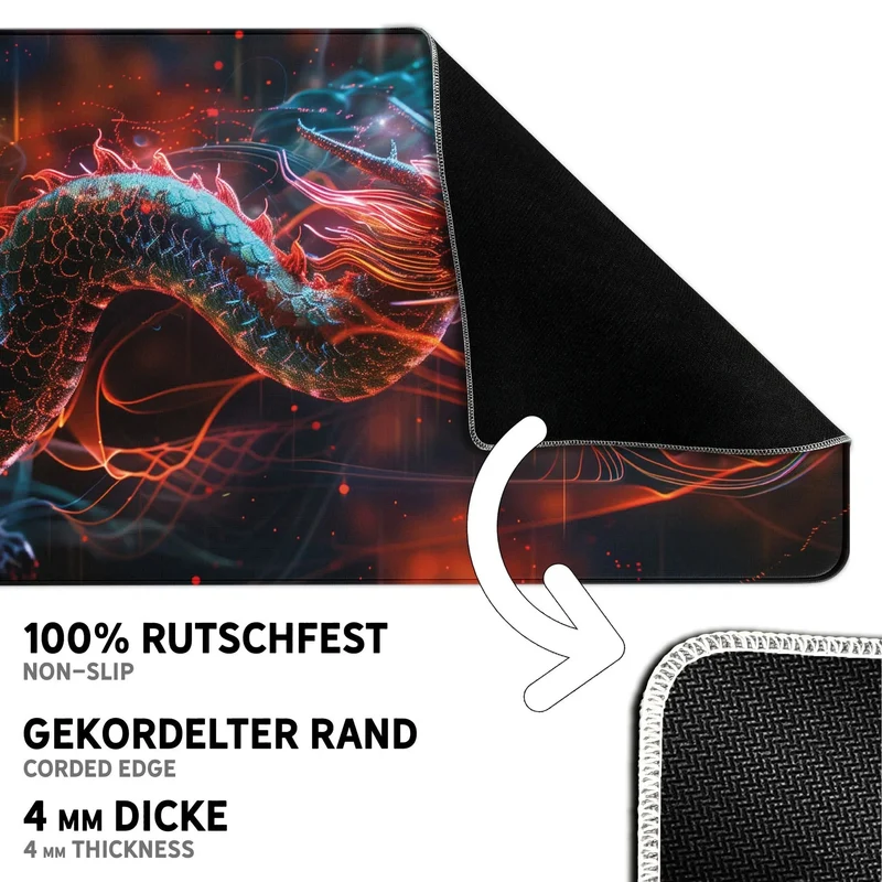 Gaming Mauspad XXL Dragon Glow 90x40 | 80x30 | 45x40 cm 4mm Premium Dicke