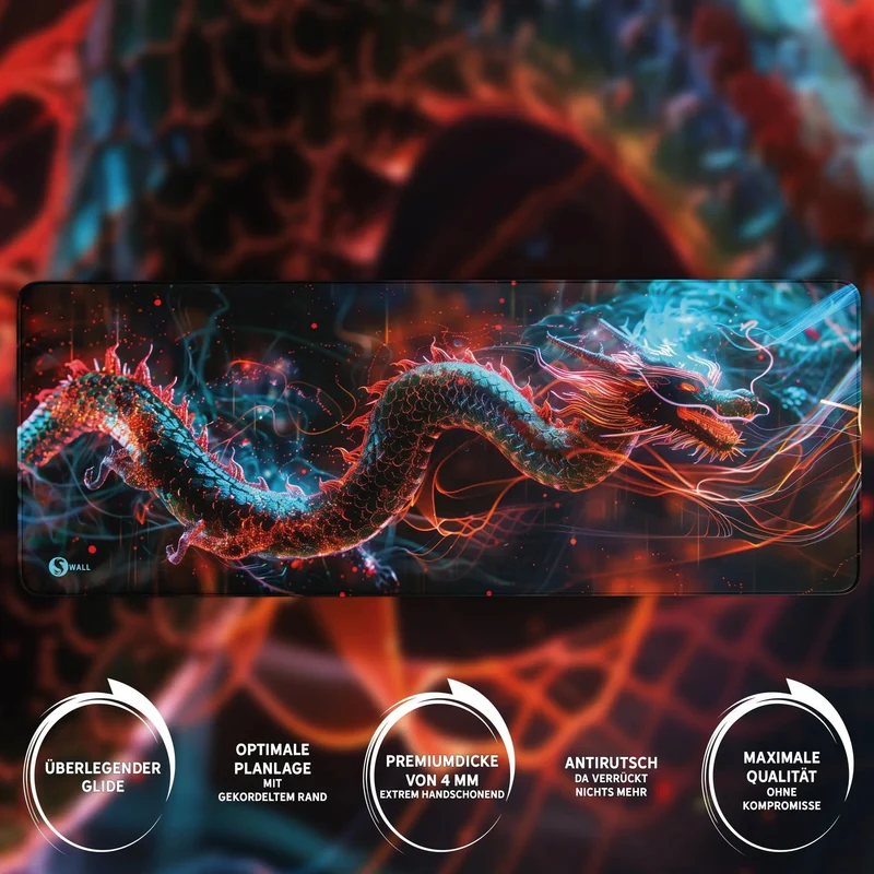 Gaming Mauspad XXL Dragon Glow 90x40 | 80x30 | 45x40 cm 4mm Premium Dicke