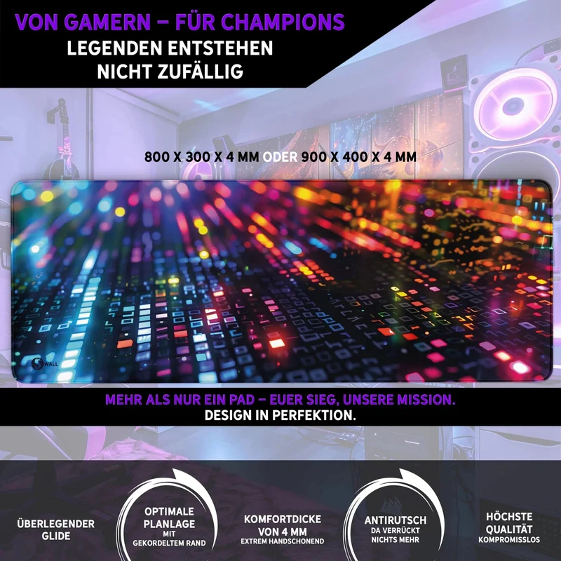 Gaming Mauspad XXL Datamosh Matrix 90x40 | 80x30 | 45x40 cm 4mm rutschfest Premium Dicke