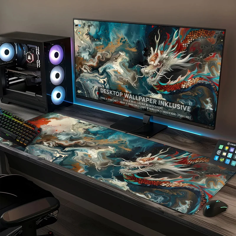 Gaming Mauspad XXL Chinese Dragon 90x40 | 80x30 | 45x40 cm 4mm Premiumdicke