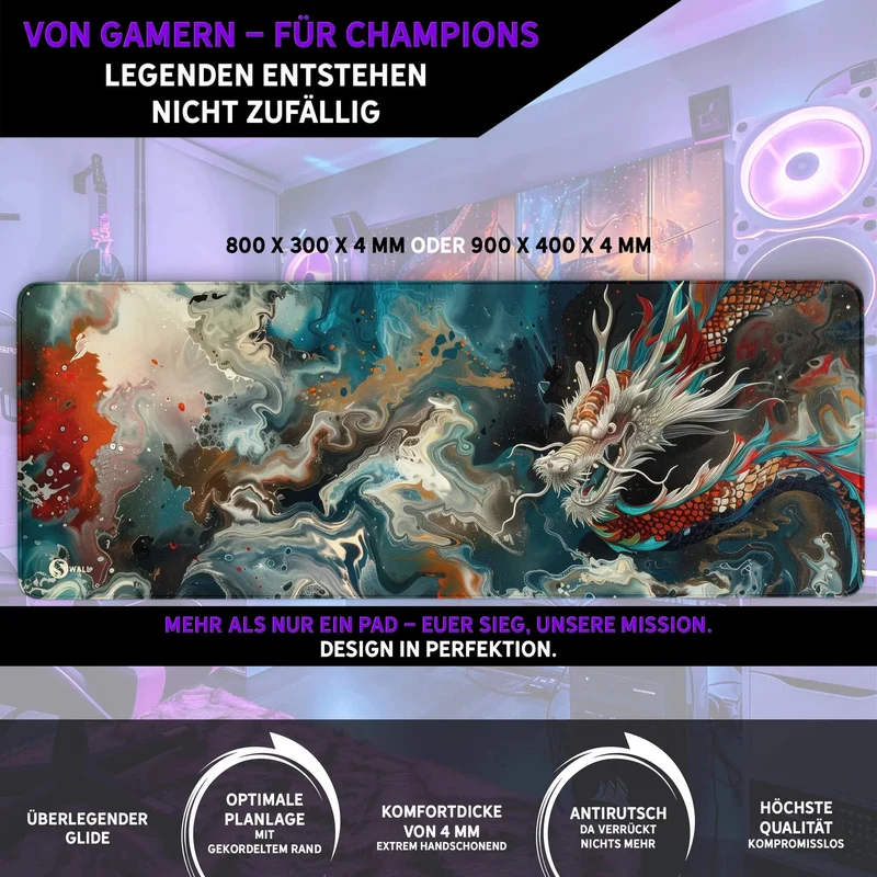 Gaming Mauspad XXL Chinese Dragon 90x40 | 80x30 | 45x40 cm 4mm Premiumdicke