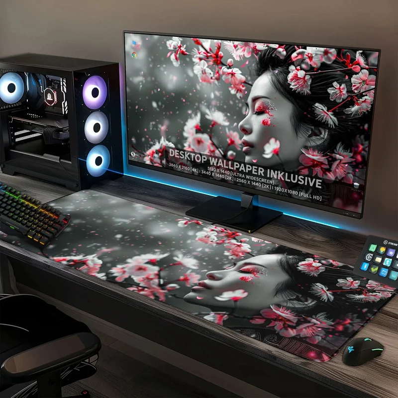 Gaming Mauspad XXL Asian Girl Sakura 90x40 | 80x30 | 45x40 cm PREMIUM-DICKE 4 MM