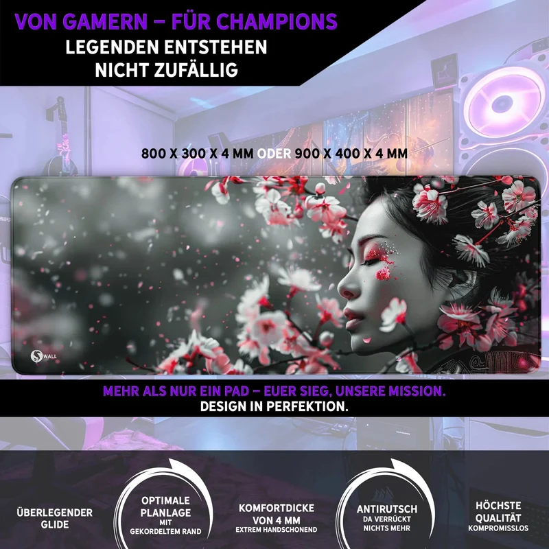 Gaming Mauspad XXL Asian Girl Sakura 90x40 | 80x30 | 45x40 cm PREMIUM-DICKE 4 MM