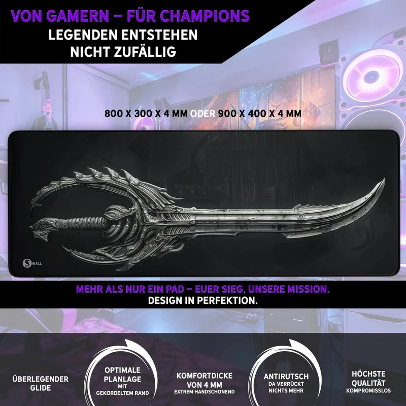 Gaming Mauspad XXL Schwert 4mm Premium Dicke