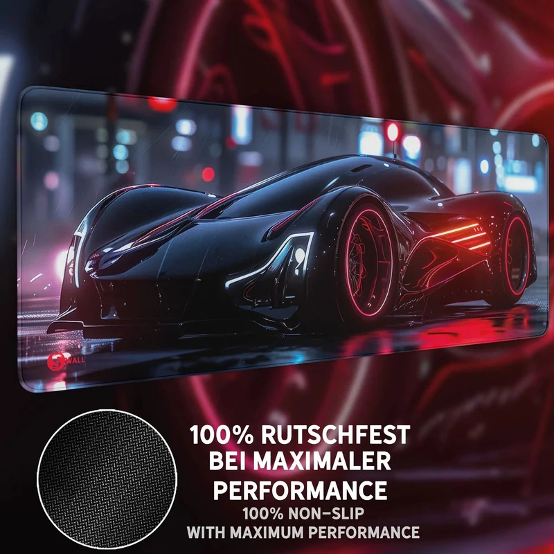 Gaming Mauspad XXL Black Red Car PREMIUM-DICKE 4 MM