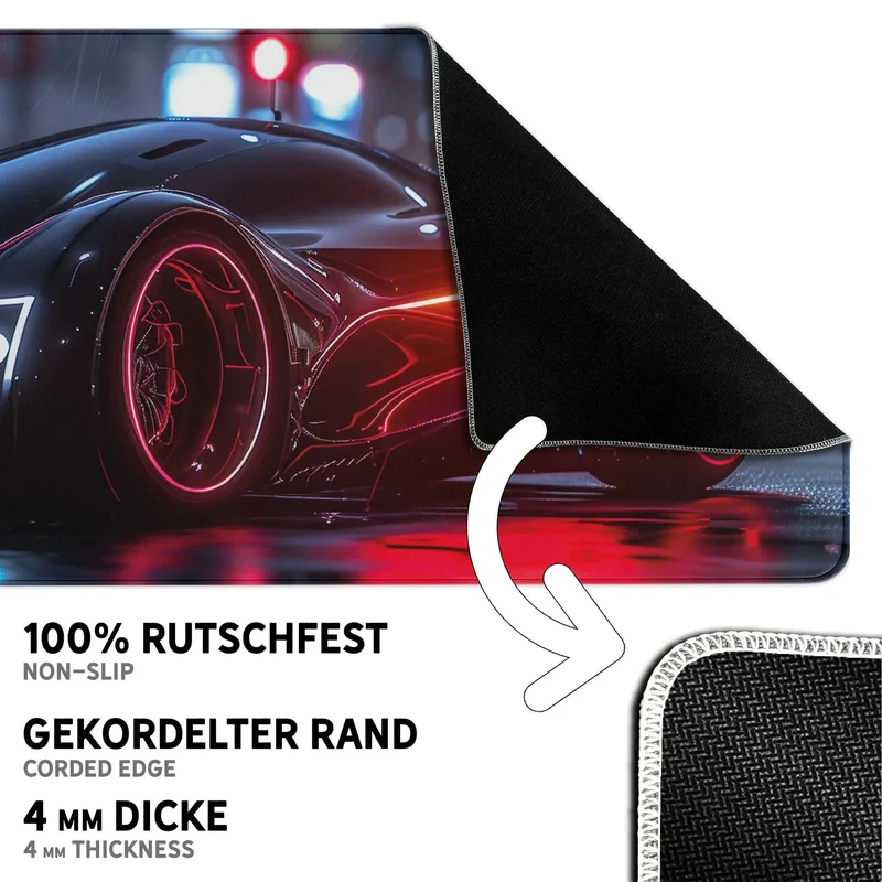 Gaming Mauspad XXL Black Red Car PREMIUM-DICKE 4 MM