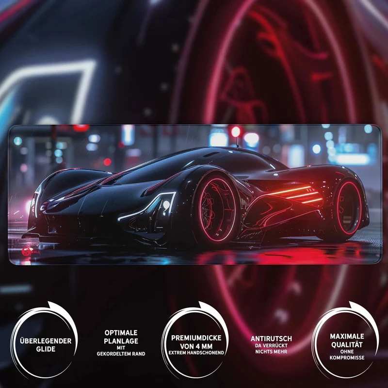 Gaming Mauspad XXL Black Red Car PREMIUM-DICKE 4 MM