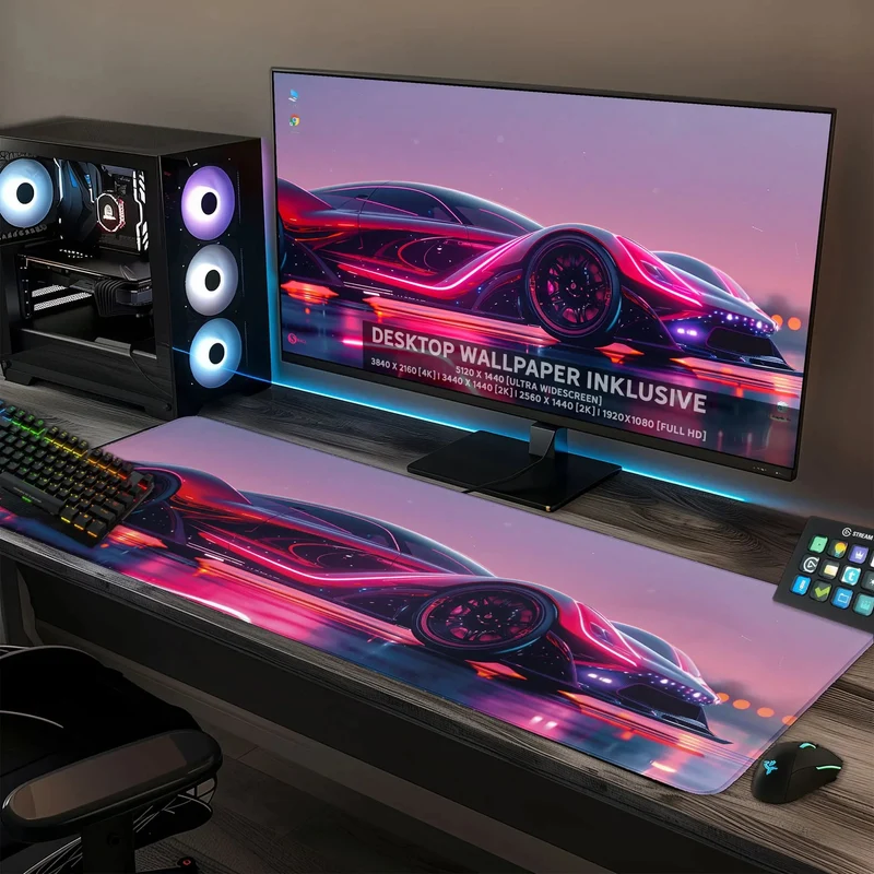 Gaming Mauspad XXL Neon Car 90x40 | 80x30 | 45x40 cm PREMIUM-DICKE 4 MM