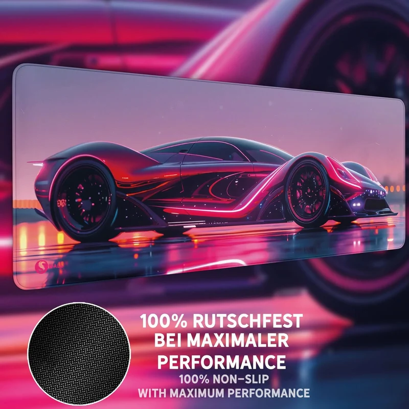Gaming Mauspad XXL Neon Car 90x40 | 80x30 | 45x40 cm PREMIUM-DICKE 4 MM