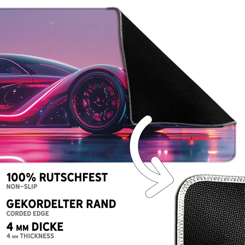 Gaming Mauspad XXL Neon Car 90x40 | 80x30 | 45x40 cm PREMIUM-DICKE 4 MM