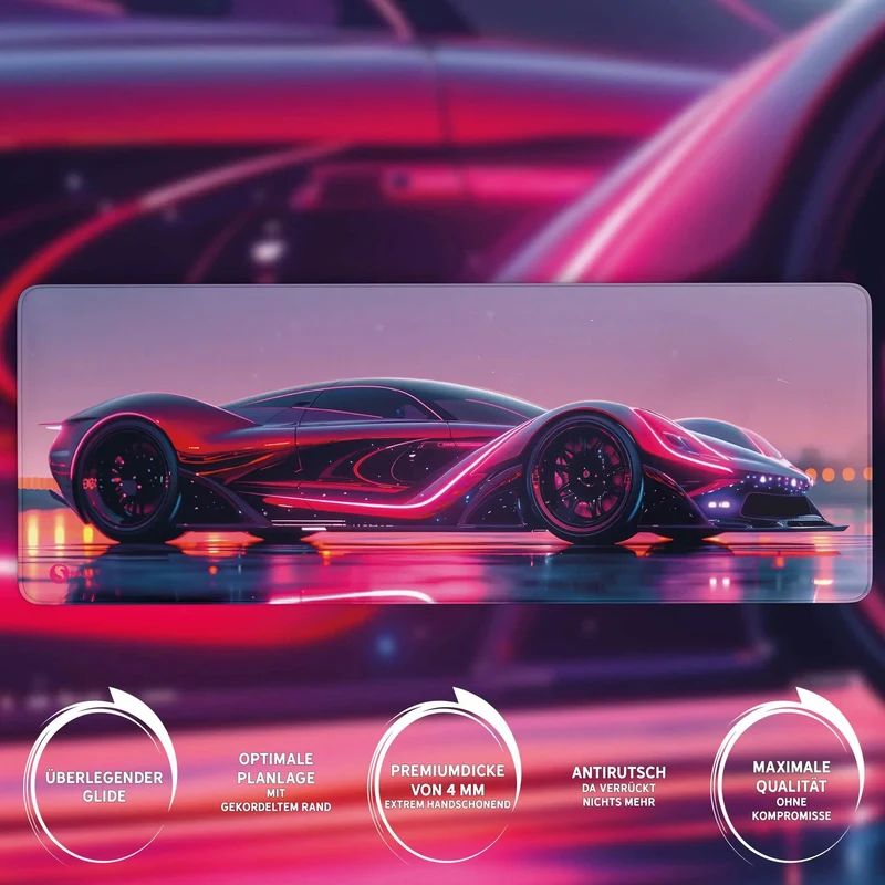 Gaming Mauspad XXL Neon Car 90x40 | 80x30 | 45x40 cm PREMIUM-DICKE 4 MM