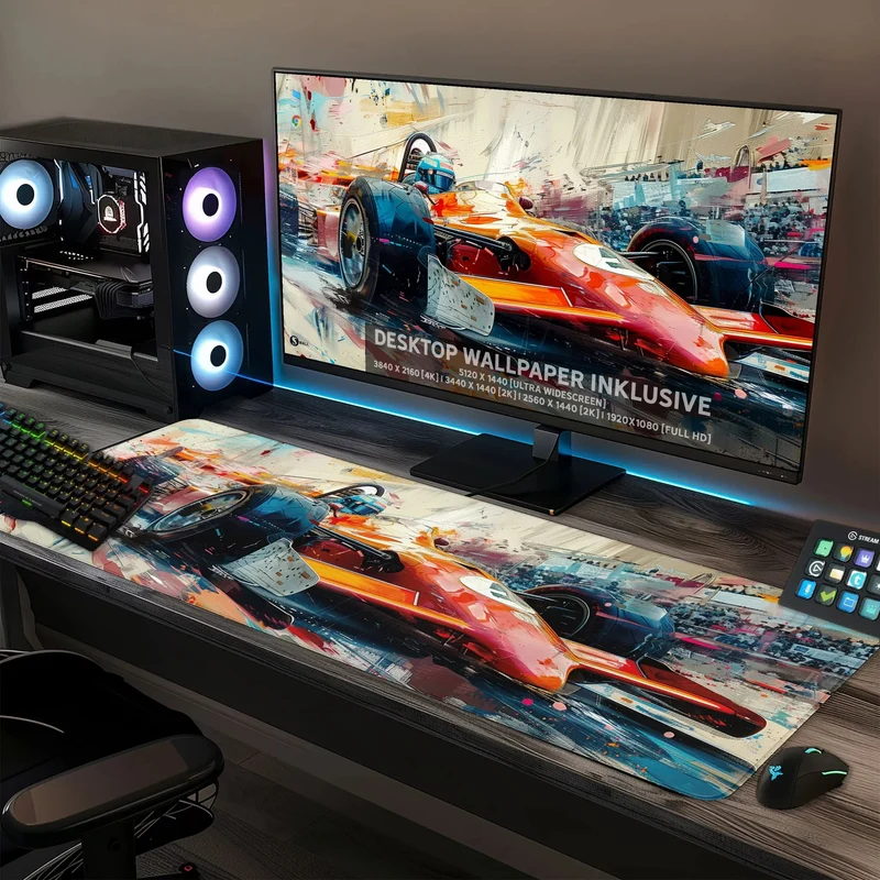 Gaming Mauspad XXL Formel 1 F1 Rennwagen 90x40 | 80x30 | 45x40 cm 4mm Premium