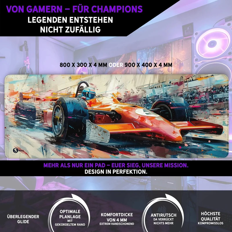 Gaming Mauspad XXL Formel 1 F1 Rennwagen 90x40 | 80x30 | 45x40 cm 4mm Premium