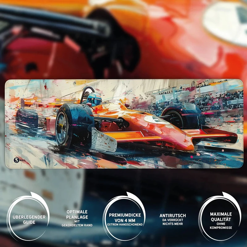 Gaming Mauspad XXL Formel 1 F1 Rennwagen 90x40 | 80x30 | 45x40 cm 4mm Premium