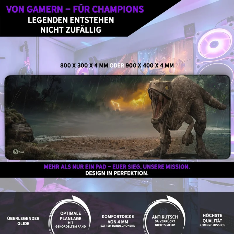 Gaming Mauspad XXL Raptor Dinosaurier PREMIUM-DICKE 4 MM