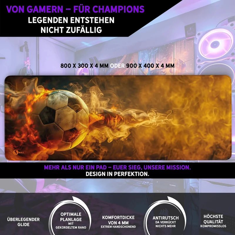Gaming Mauspad XXL Fussball Hot 90x40 | 80x30 | 45x40 cm PREMIUM-DICKE 4 MM