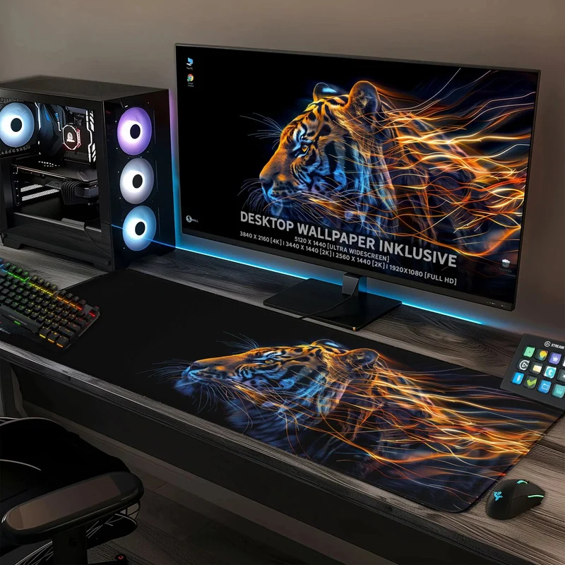 Gaming Mauspad XXL Tiger Data 90x40 | 80x30 | 45x40 cm 4mm Premiumdicke