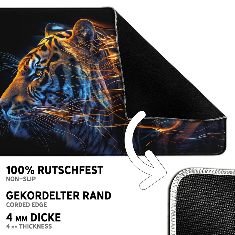 Gaming Mauspad XXL Tiger Data 90x40 | 80x30 | 45x40 cm 4mm Premiumdicke