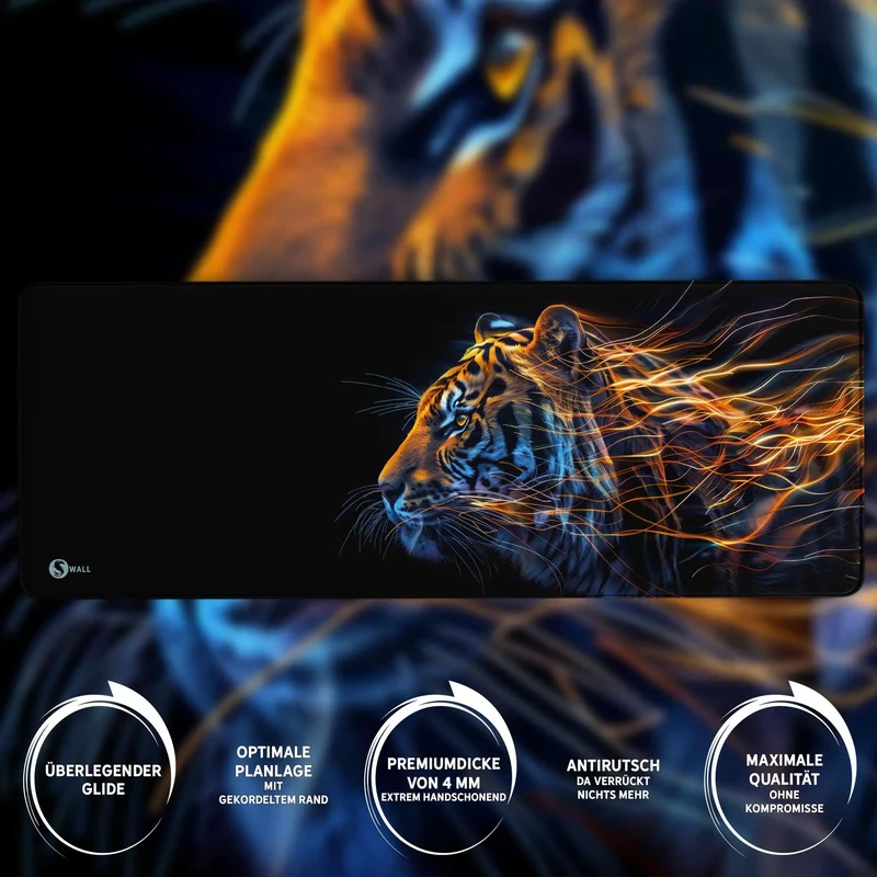 Gaming Mauspad XXL Tiger Data 90x40 | 80x30 | 45x40 cm 4mm Premiumdicke