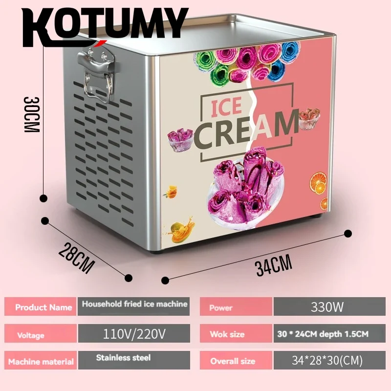 Commercial 110-220V Electric Fried Ice Cream Yogurt Fruit Smoothie Machine Tabletop Roll Machine Yogurt Smoothies Fruit Using