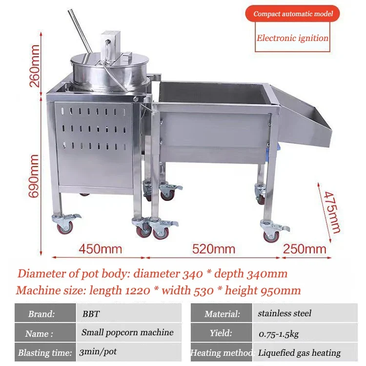 New Commercial Popcorn Maker Machine Round Shape Popcorn Making Machine Gas Popcorn Machine for Sale