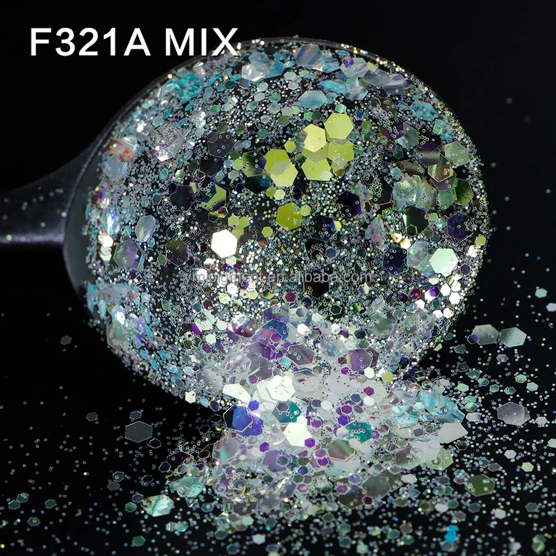 Free Samples Opal Iridescent Chunky Glitter Mix Crystal White Colors 1kg for Crafts Face Nail Art