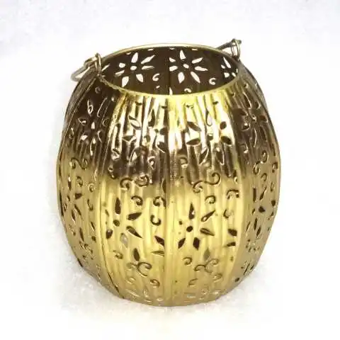 HOME DECORATION ANTIQUE NEW FILIGREE ROUND GOLD HURRICANE LANTERN