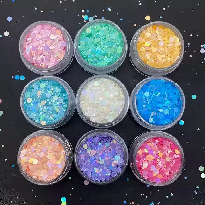 Wholesale Custom Size Bluk PET Free Sample Macaron Solvent Resistant Glitter Matte Chunky Glitter for Tumbler Craft Resin