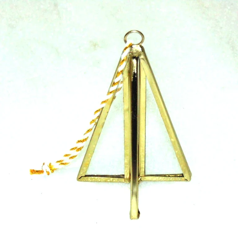 Hot Selling Decorative Christmas Hanging Golden Metal With Glass Hexagon Shaped Ornament