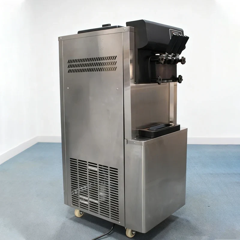 Vertical Commercial 3-Flavor Soft-Cook Ice Cream Maker, Self-Cooling Ice Cream Maker, Soft-Cook Yogurt Ice Cream Maker