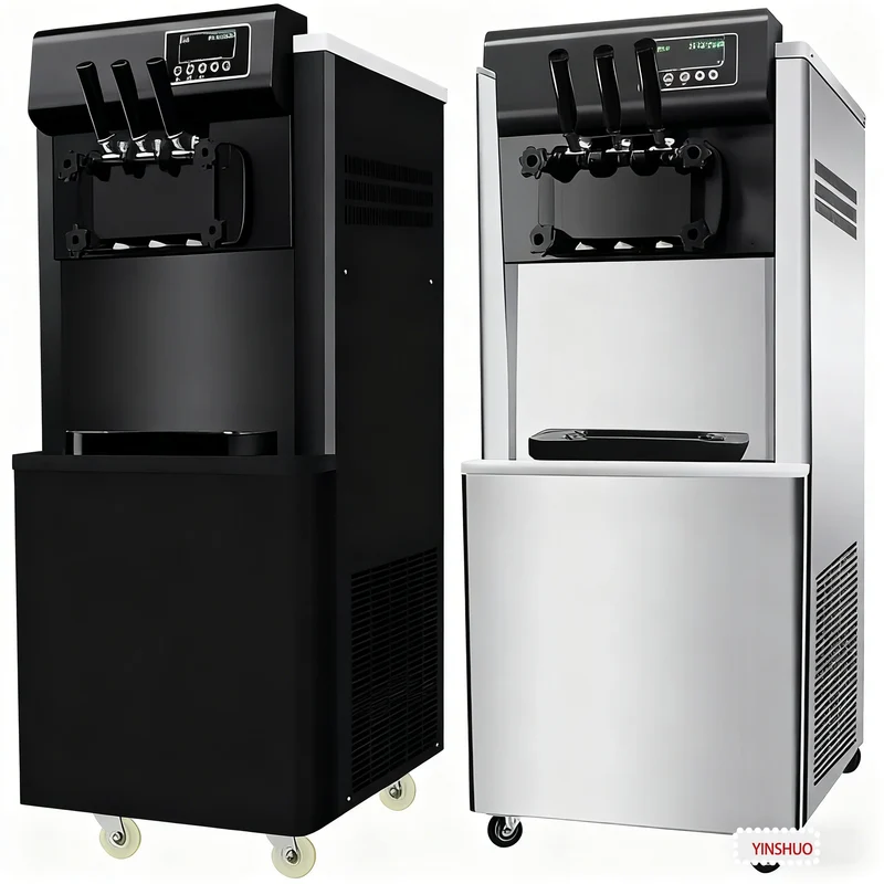 Vertical Commercial 3-Flavor Soft-Cook Ice Cream Maker, Self-Cooling Ice Cream Maker, Soft-Cook Yogurt Ice Cream Maker