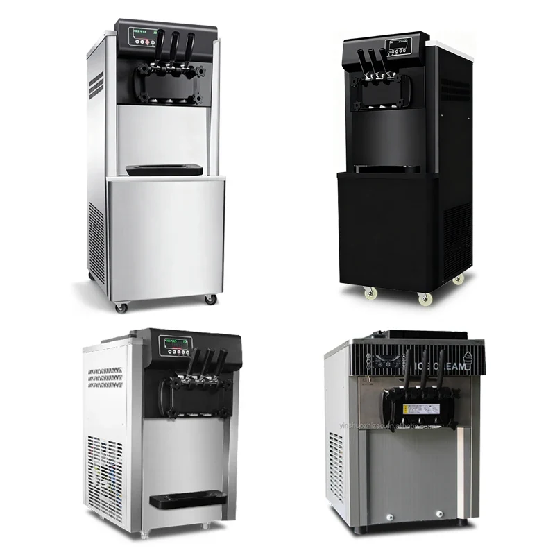 Vertical Commercial 3-Flavor Soft-Cook Ice Cream Maker, Self-Cooling Ice Cream Maker, Soft-Cook Yogurt Ice Cream Maker