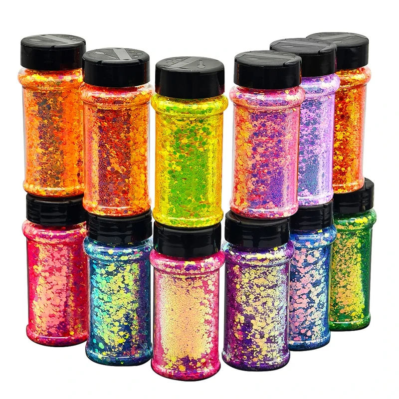 US Warehouses High Flash Spring Chunky Glitter 24 Color Bottle Set for Diy Makeup Manicure Handcrafted Cups Gift-making and More