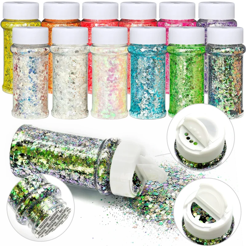US Warehouses High Flash Spring Chunky Glitter 24 Color Bottle Set for Diy Makeup Manicure Handcrafted Cups Gift-making and More