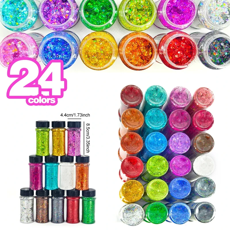 US Warehouses High Flash Spring Chunky Glitter 24 Color Bottle Set for Diy Makeup Manicure Handcrafted Cups Gift-making and More