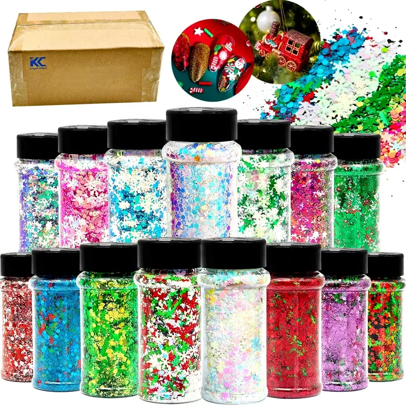 2 oz Hexagon Large Chunky Glitter Set Snowball Cosmetics Make up Nail Crafts Shaker Bottle Free Shipping US Stock