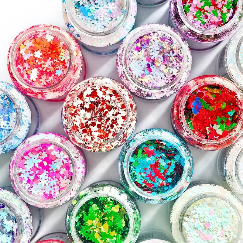 2 oz Hexagon Large Chunky Glitter Set Snowball Cosmetics Make up Nail Crafts Shaker Bottle Free Shipping US Stock