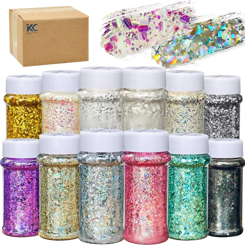 2 oz Hexagon Large Chunky Glitter Set Snowball Cosmetics Make up Nail Crafts Shaker Bottle Free Shipping US Stock